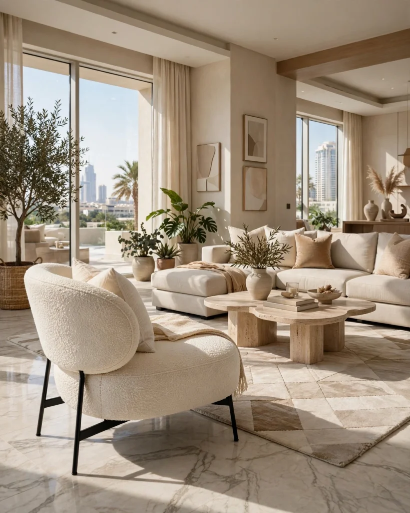 CloudCurve Boucle Lounge Chair - Cream Luxe Armchair with Black Metal Legs - Photo 4
