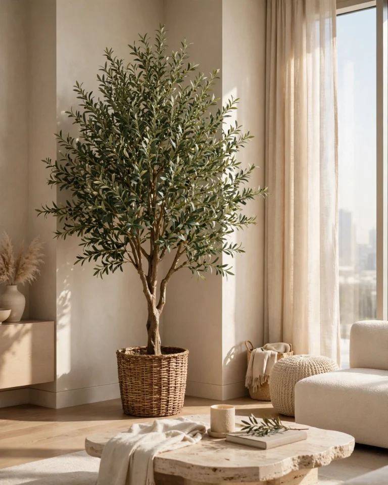 EverGreen Artificial Olive Tree 180cm - Realistic Faux Olive Tree in Woven Basket