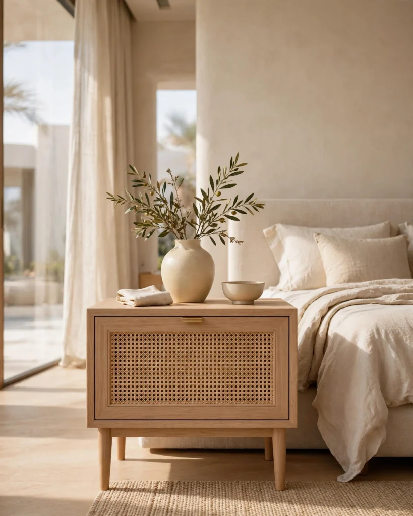 CoastalWeave Cane Rattan Bedside Nightstand - Light Oak Wood Night Table - Photo 1