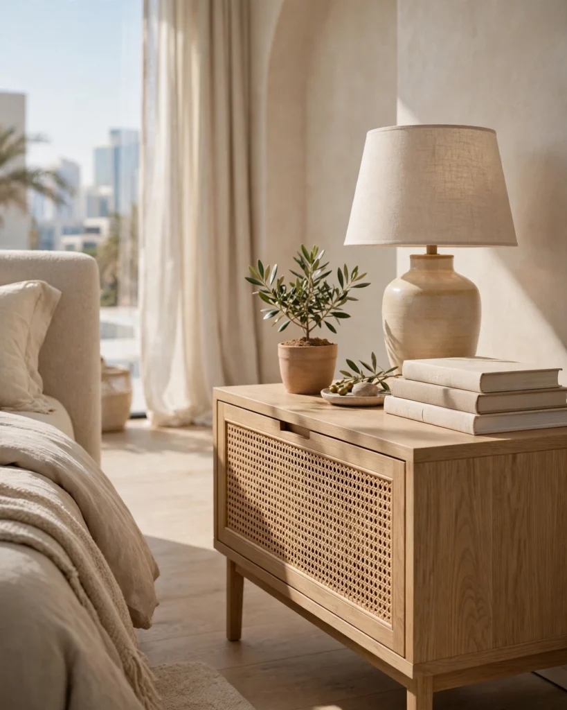 CoastalWeave Cane Rattan Bedside Nightstand - Light Oak Wood Night Table - Photo 2