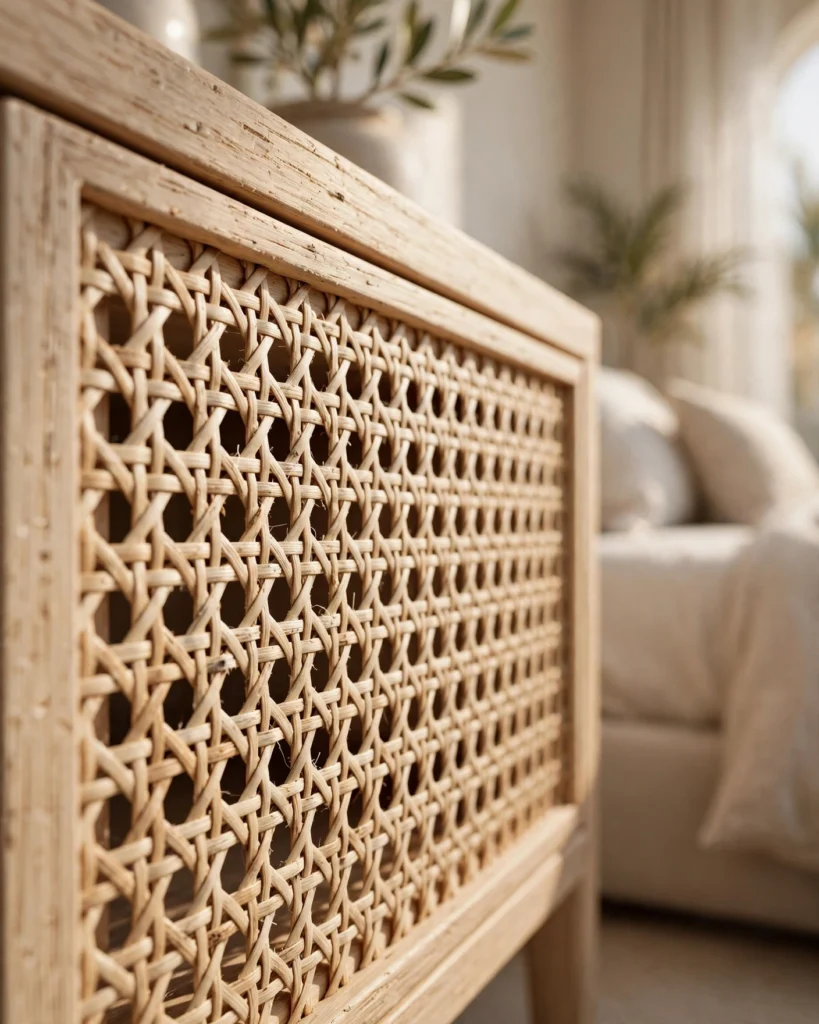 CoastalWeave Cane Rattan Bedside Nightstand - Light Oak Wood Night Table - Photo 3