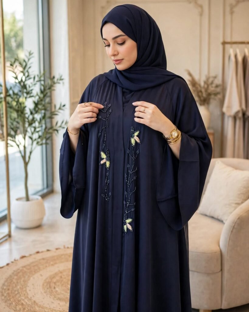 Midnight Navy Serenity Beaded Embellished Abaya Set - Photo 1