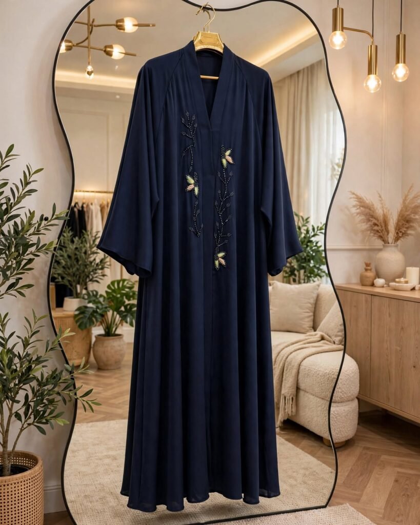 Midnight Navy Serenity Beaded Embellished Abaya Set - Photo 3