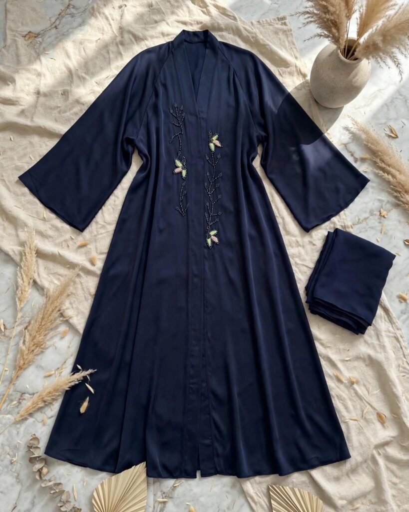 Midnight Navy Serenity Beaded Embellished Abaya Set - Photo 4