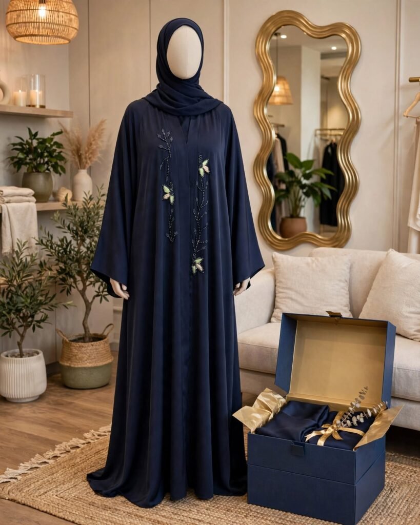 Midnight Navy Serenity Beaded Embellished Abaya Set - Photo 5