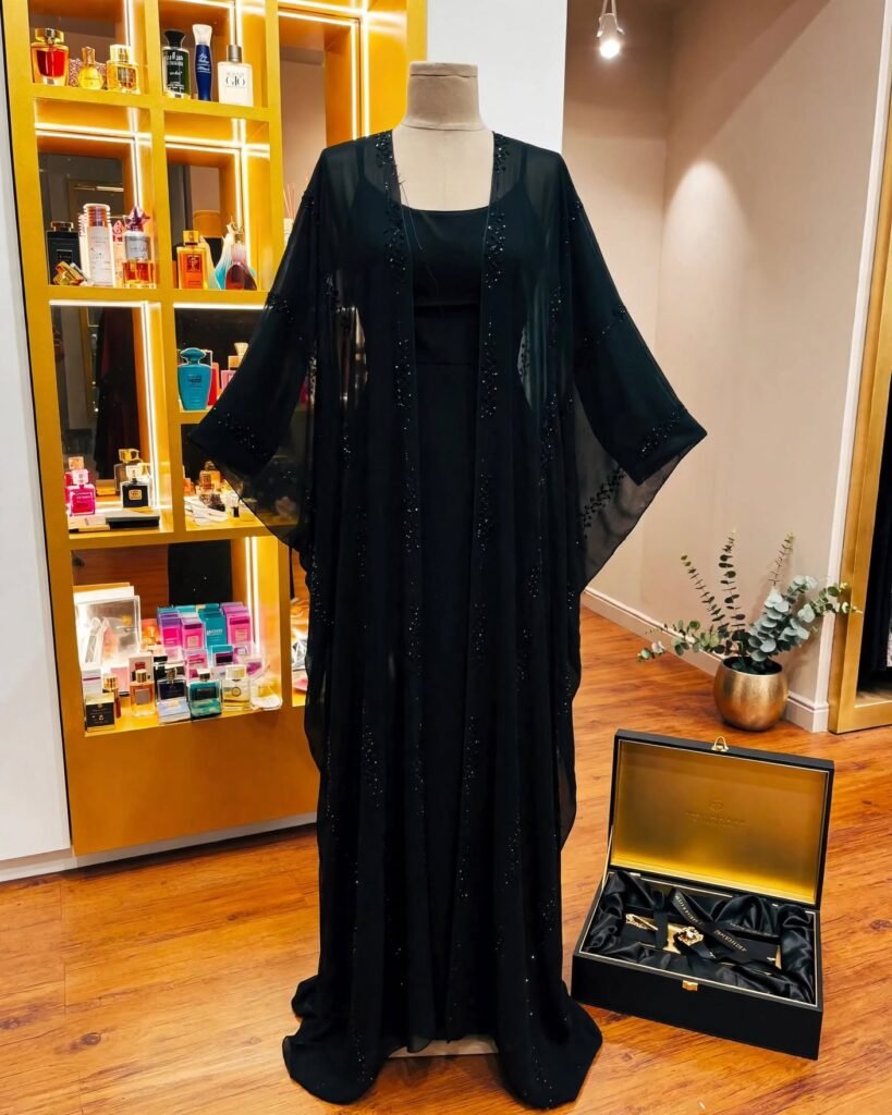 Midnight Elegance Embellished Sheer Abaya & Inner Slip Set - Photo 3