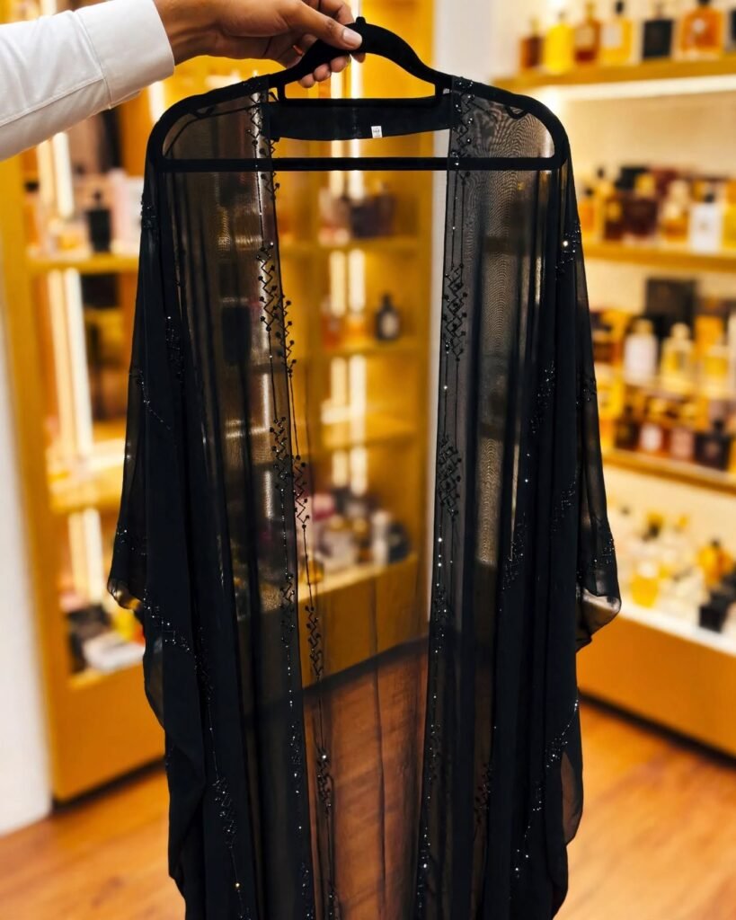 Midnight Elegance Embellished Sheer Abaya & Inner Slip Set - Photo 4