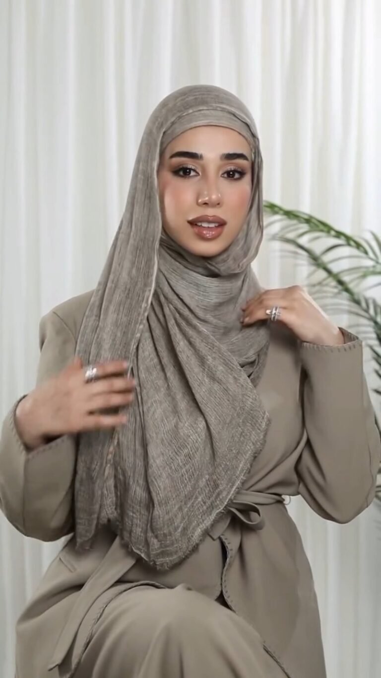 Minimalist Taupe Co-ord Set with Textured Hijab – Available in One Colour