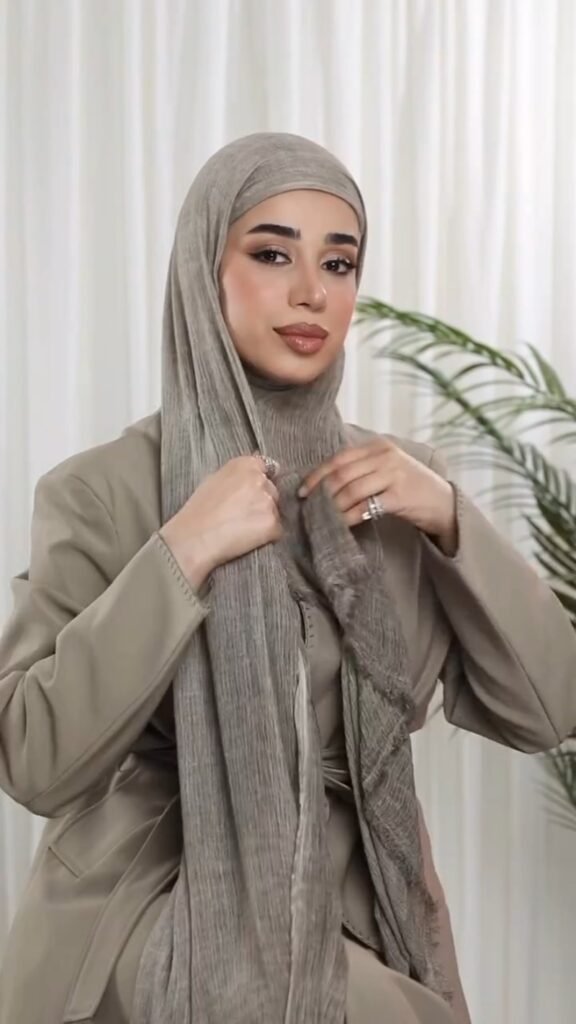 Minimalist Taupe Co-ord Set with Textured Hijab – Available in One Colour - Photo 2