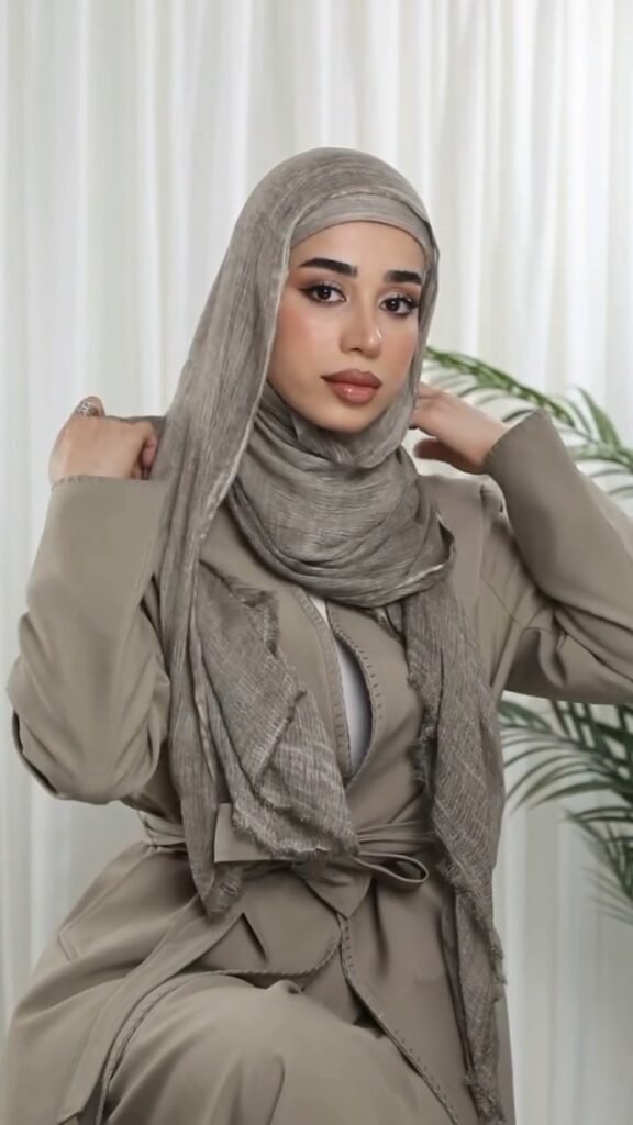 Minimalist Taupe Co-ord Set with Textured Hijab – Available in One Colour - Photo 3