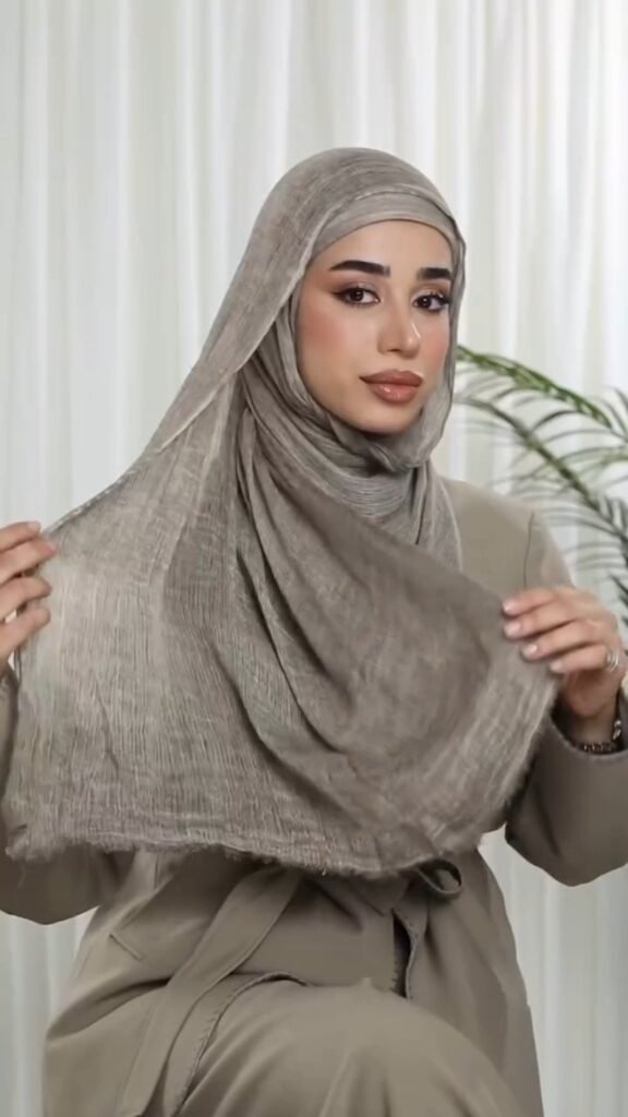 Minimalist Taupe Co-ord Set with Textured Hijab – Available in One Colour - Photo 4