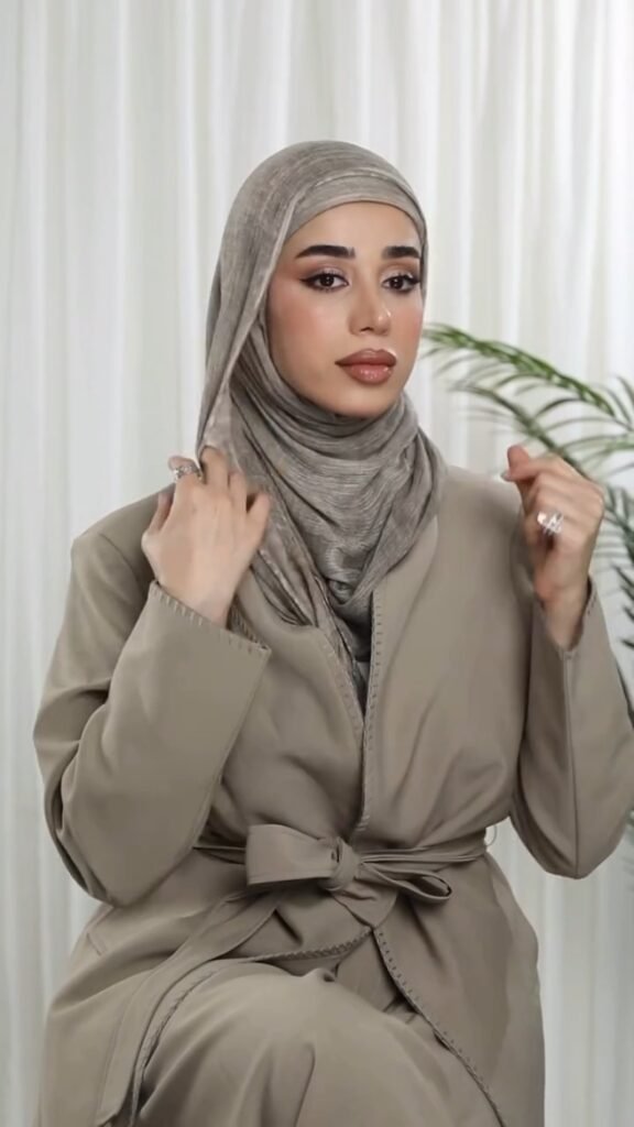 Minimalist Taupe Co-ord Set with Textured Hijab – Available in One Colour - Photo 5