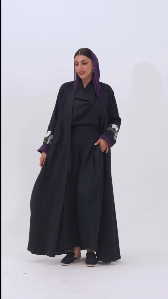 Elegant Embroidered Open Abaya & Inner Slip Set – Available in Midnight Black & Deep Earth Brown - Photo 11