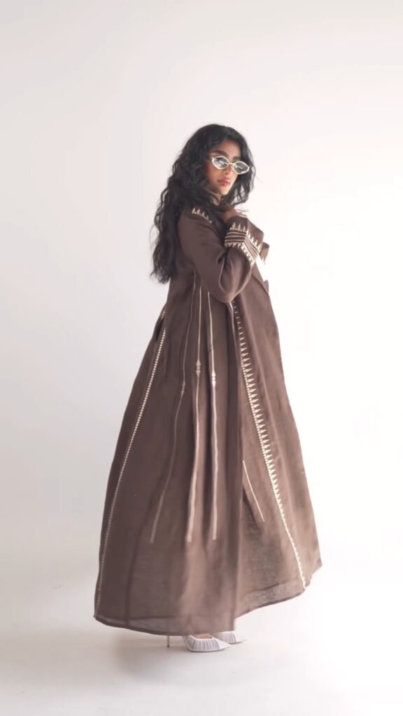 Elegant Embroidered Open Abaya & Inner Slip Set – Available in Midnight Black & Deep Earth Brown - Photo 5