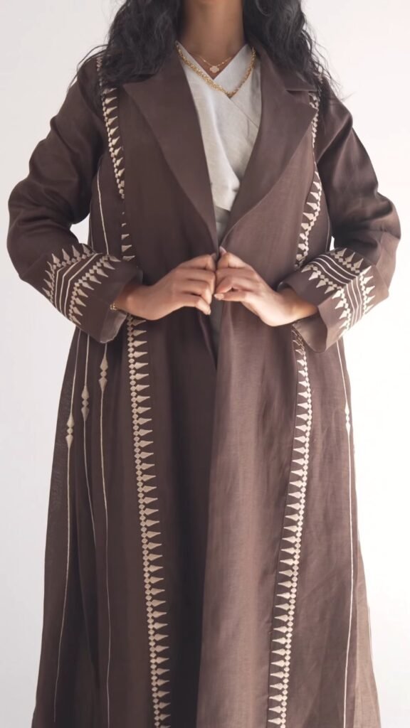 Elegant Embroidered Open Abaya & Inner Slip Set – Available in Midnight Black & Deep Earth Brown - Photo 6