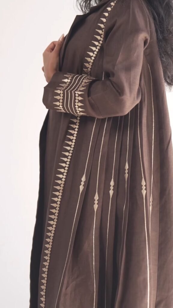 Elegant Embroidered Open Abaya & Inner Slip Set – Available in Midnight Black & Deep Earth Brown - Photo 7