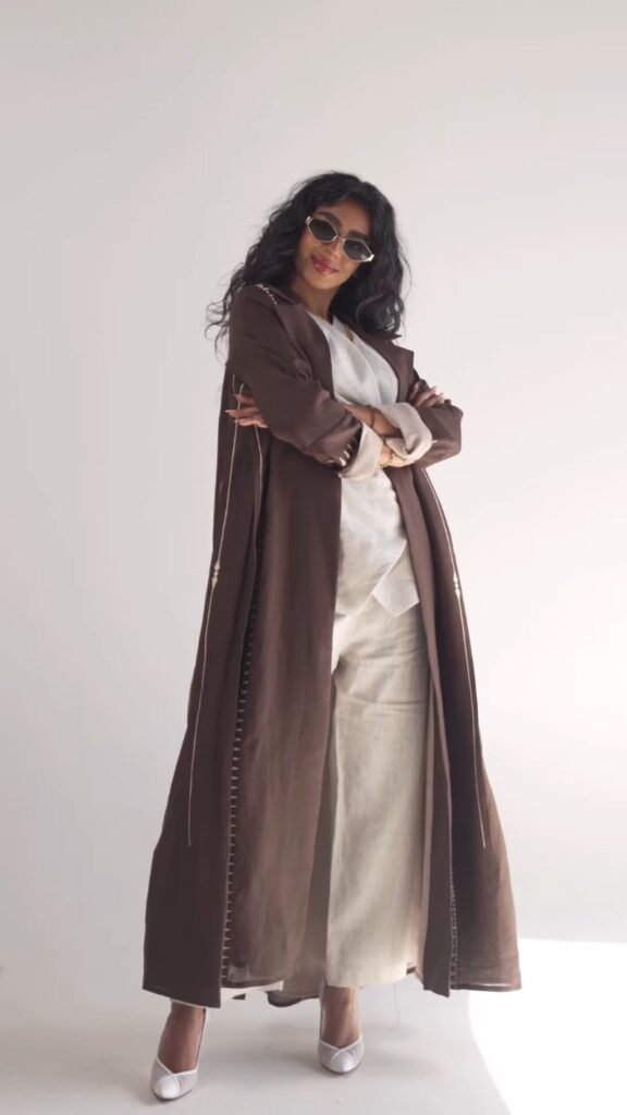 Elegant Embroidered Open Abaya & Inner Slip Set – Available in Midnight Black & Deep Earth Brown - Photo 8