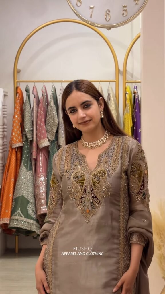 Taupe Silk Embellished Kurta Set – Available in Taupe & Multicoloured Collection - Photo 3