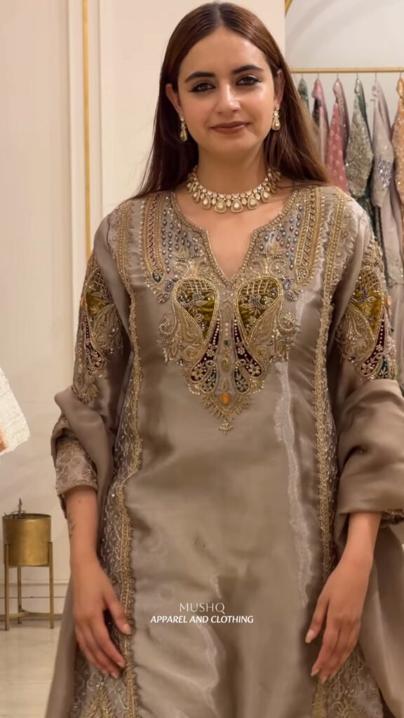 Taupe Silk Embellished Kurta Set – Available in Taupe & Multicoloured Collection - Photo 5