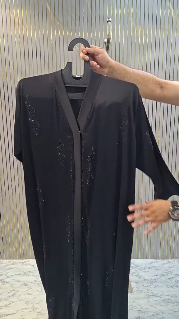 Midnight Allure Embellished Abaya – A Masterpiece of Minimalist Glamour - Photo 1