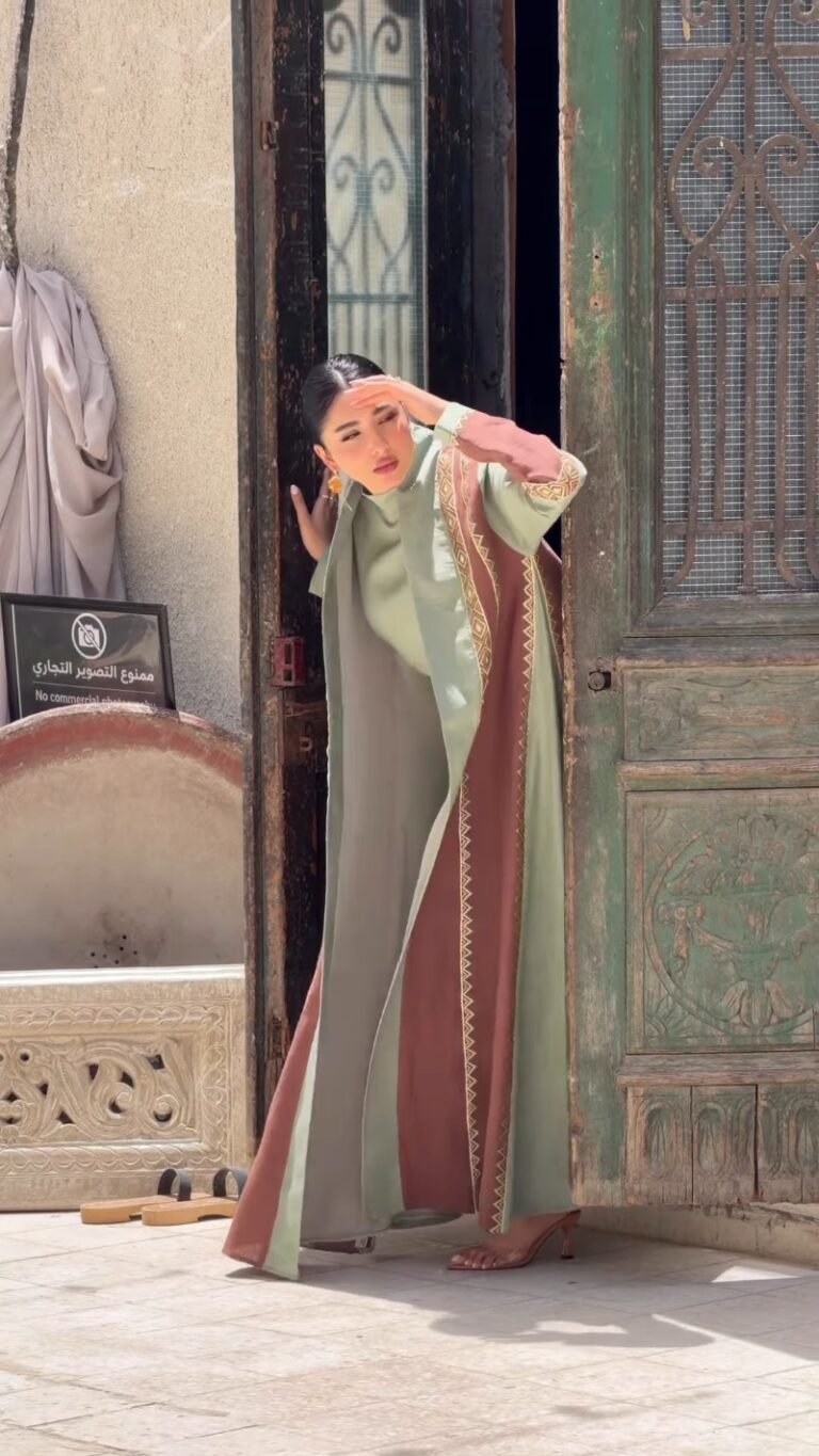 Sage Green and Earthy Maroon Layered Abaya Set – Available in Sage & Maroon