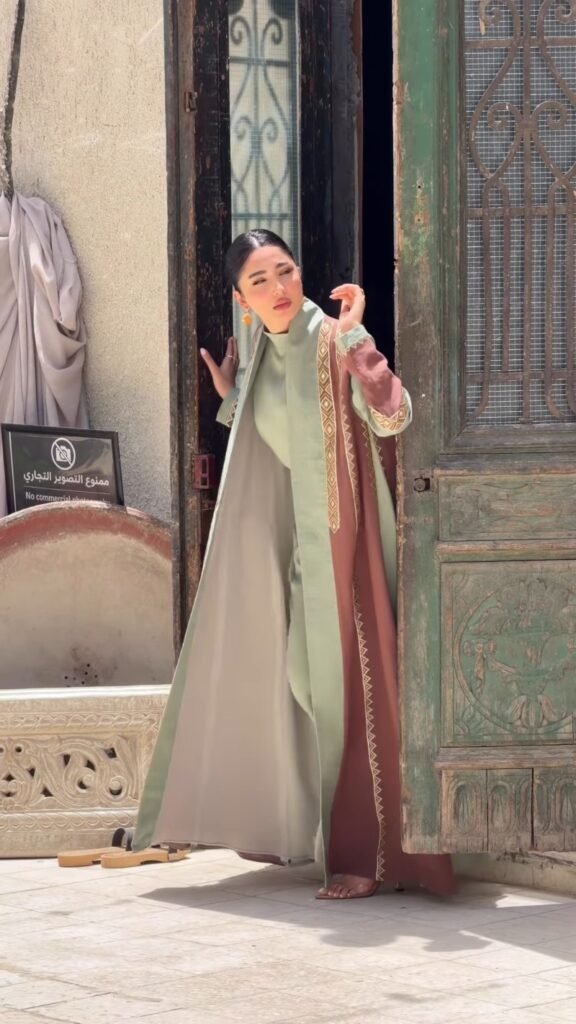 Sage Green and Earthy Maroon Layered Abaya Set – Available in Sage & Maroon - Photo 2