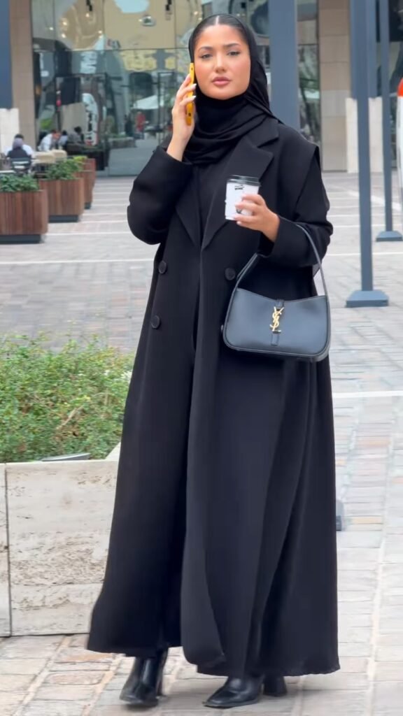Midnight Elegance Double-Breasted Longline Abaya Coat - Photo 2