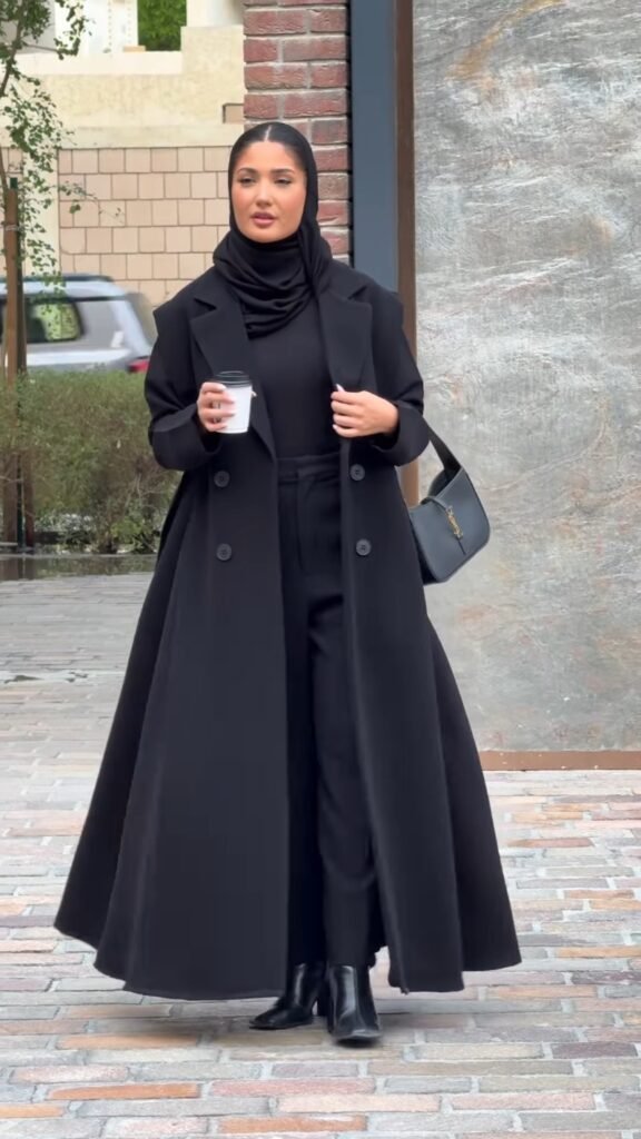 Midnight Elegance Double-Breasted Longline Abaya Coat - Photo 5