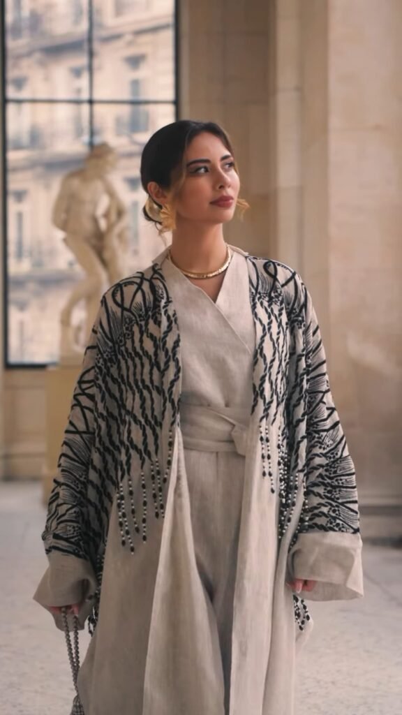 Ethereal Linen Abaya-Style Co-ord Set with Statement Embroidery - Photo 2