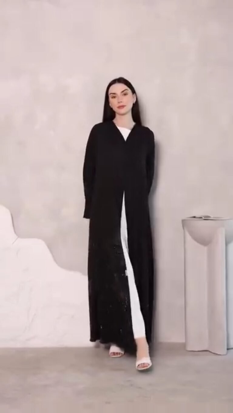 Midnight Noir Embellished Shimmer Abaya Ensemble