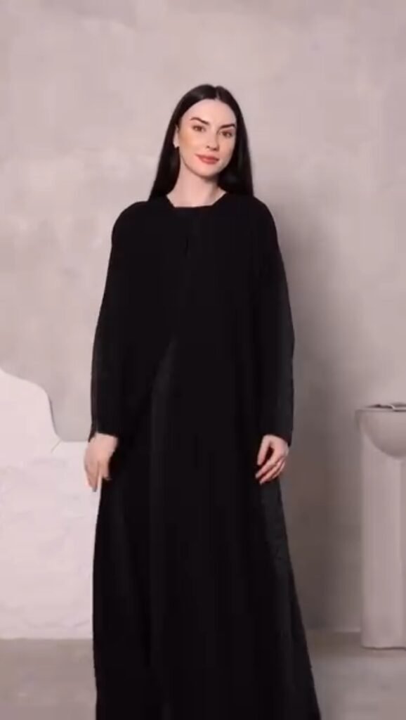 Midnight Noir Textured Statement Abaya with Intricate Botanical Embroidery - Photo 3