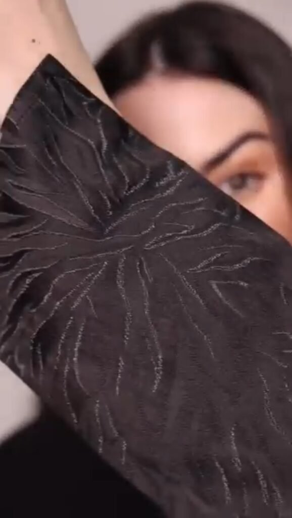 Midnight Noir Textured Statement Abaya with Intricate Botanical Embroidery - Photo 5