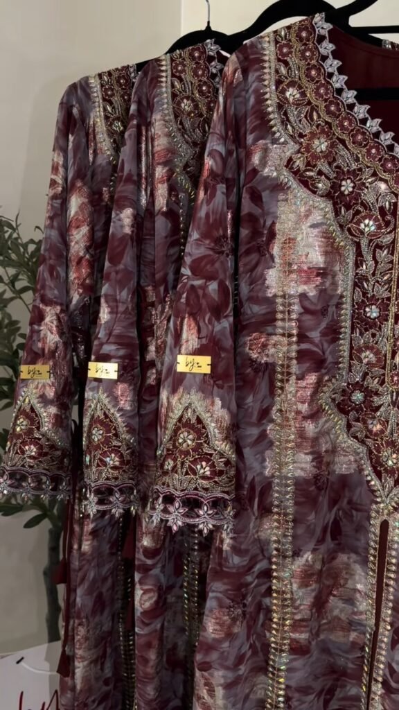 Maroon Floral Printed & Sequined Embellished Ethnic Kaftan – Available in One Colour Variant - Photo 1
