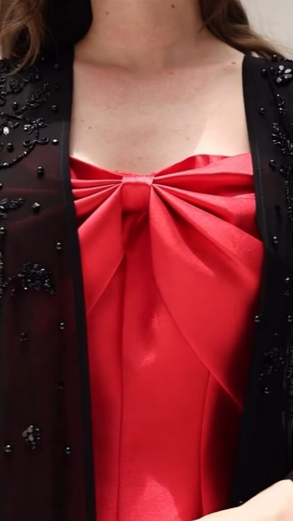 Crimson Satin Bow Maxi with Embellished Black Chiffon Shrug – Available in Red & Black Set - Photo 4