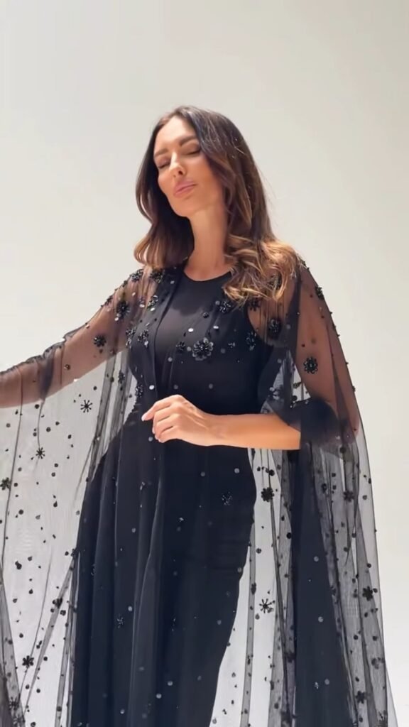 Midnight Allure Embellished Mesh Overlay Gown Set - Photo 2