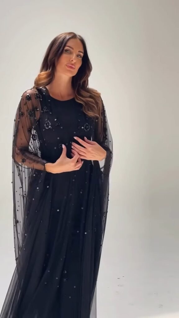 Midnight Allure Embellished Mesh Overlay Gown Set - Photo 3