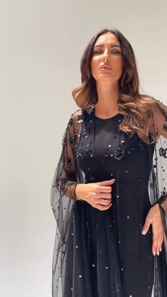 Midnight Allure Embellished Mesh Overlay Gown Set - Photo 4