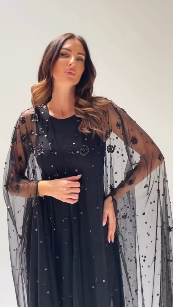 Midnight Allure Embellished Mesh Overlay Gown Set - Photo 5