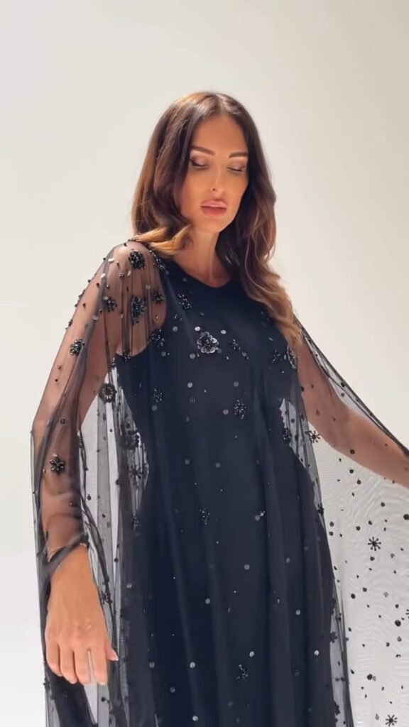 Midnight Allure Embellished Mesh Overlay Gown Set - Photo 6