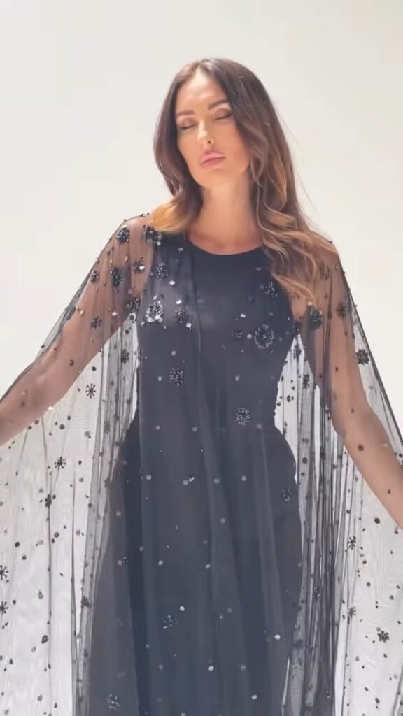 Midnight Allure Embellished Mesh Overlay Gown Set - Photo 7