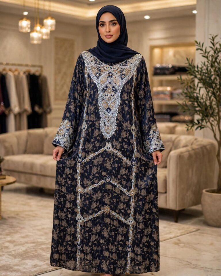 Midnight Bloom Embroidered Chiffon Kaftan Kurta