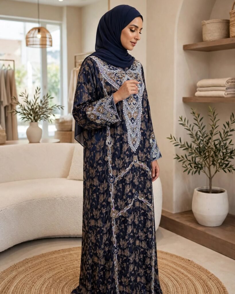 Midnight Bloom Embroidered Chiffon Kaftan Kurta - Photo 2