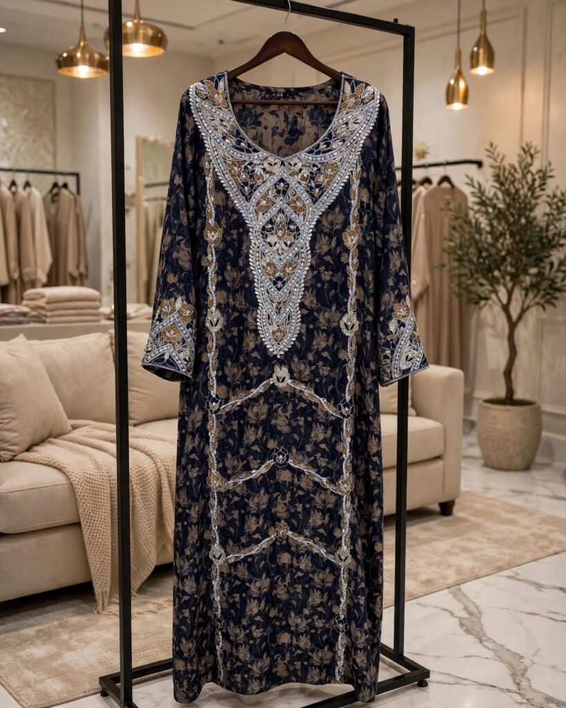 Midnight Bloom Embroidered Chiffon Kaftan Kurta - Photo 4