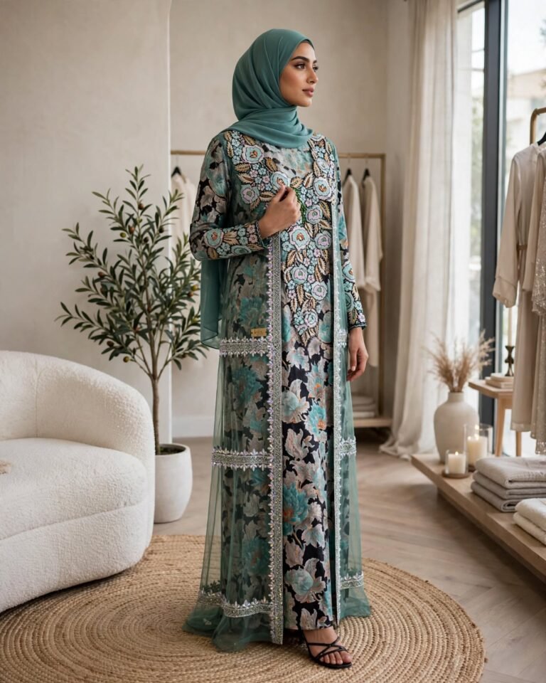 Enchanting Teal Floral Embroidered Overlay Kurta Set