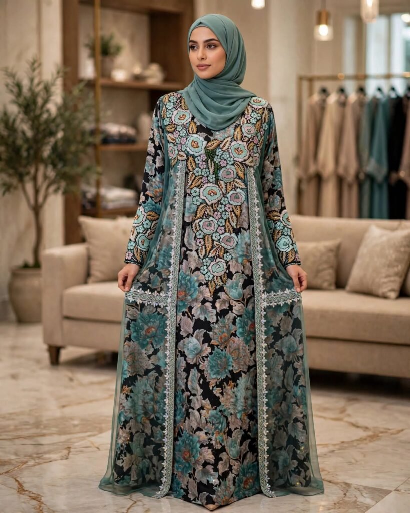 Enchanting Teal Floral Embroidered Overlay Kurta Set - Photo 2