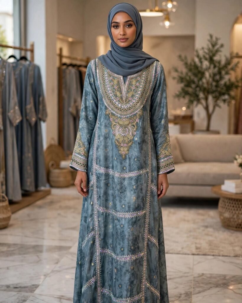 Sage Grey Embellished Floral Kaftan Maxi Dress - Photo 2