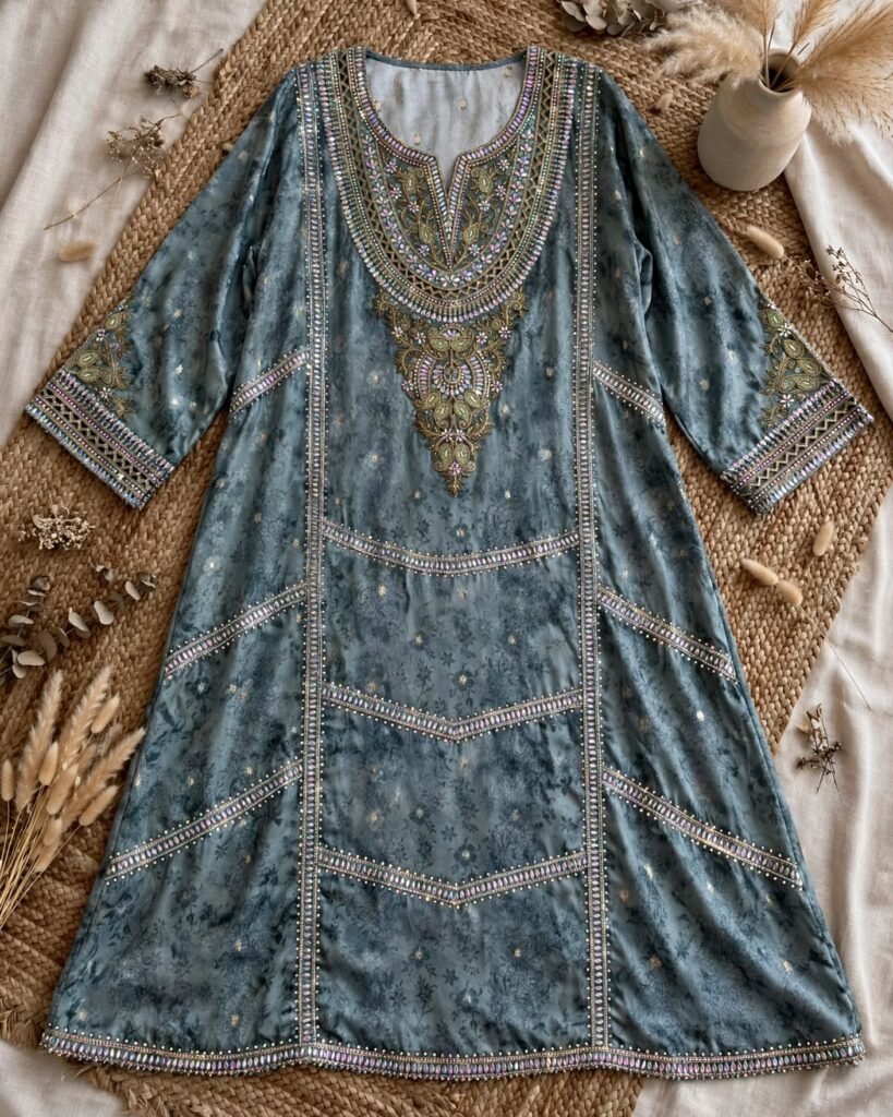 Sage Grey Embellished Floral Kaftan Maxi Dress - Photo 4