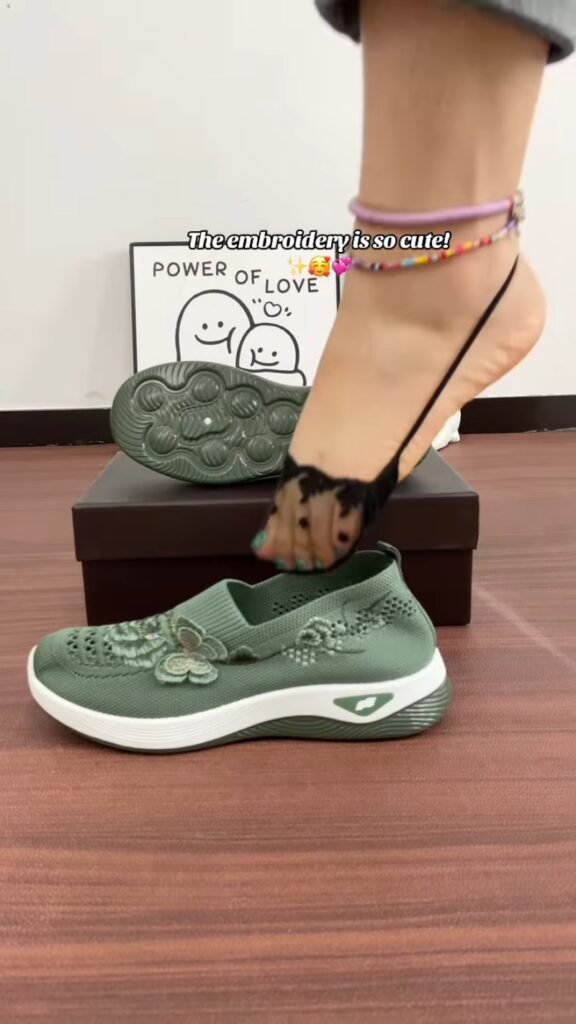 Floral Embroidered Knit Slip-On Walking Shoes | Breathable Mesh Wedge Sneakers | All-Day Comfort Casual Shoes - Photo 8