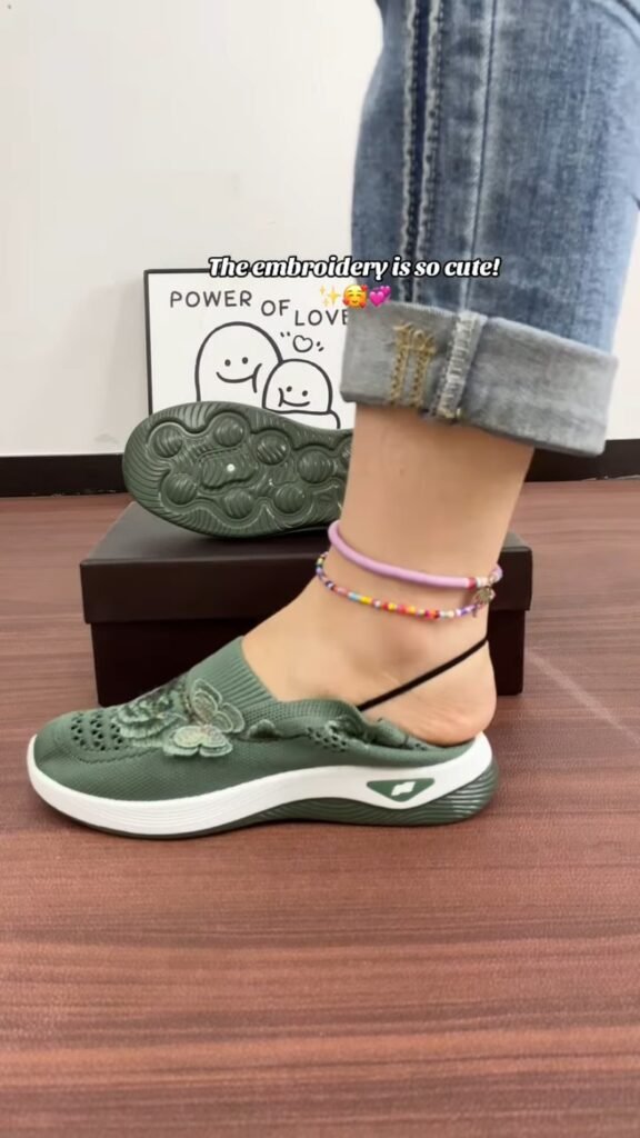 Floral Embroidered Knit Slip-On Walking Shoes | Breathable Mesh Wedge Sneakers | All-Day Comfort Casual Shoes - Photo 7