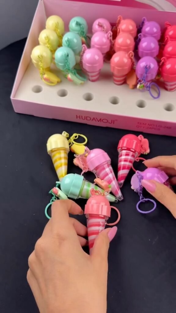 Cute Ice-Cream Cone Lip Gloss Keychain | Fruity Scented Tinted Gloss with Charm | Kids & Teens Fun Beauty Accessory - Photo 6